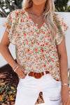 Floral V-Neck Flutter Sleeve Blouse-Tops-Ship From Overseas, Shipping Delay 09/29/2023 - 10/02/2023-Light Apricot-S-[option4]-[option5]-[option6]-Womens-USA-Clothing-Boutique-Shop-Online-Clothes Minded