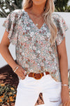 Floral V-Neck Flutter Sleeve Blouse-Tops-Ship From Overseas, Shipping Delay 09/29/2023 - 10/02/2023-Sage-S-[option4]-[option5]-[option6]-Womens-USA-Clothing-Boutique-Shop-Online-Clothes Minded