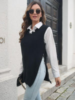 Frayed Hem Slit Sweater Vest-B&S, Ship From Overseas-Black-S-[option4]-[option5]-[option6]-Womens-USA-Clothing-Boutique-Shop-Online-Clothes Minded