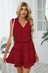 Frill Trim Tie Neck Sleeveless Mini Dress-Lamy, Ship From Overseas-[option4]-[option5]-[option6]-Womens-USA-Clothing-Boutique-Shop-Online-Clothes Minded