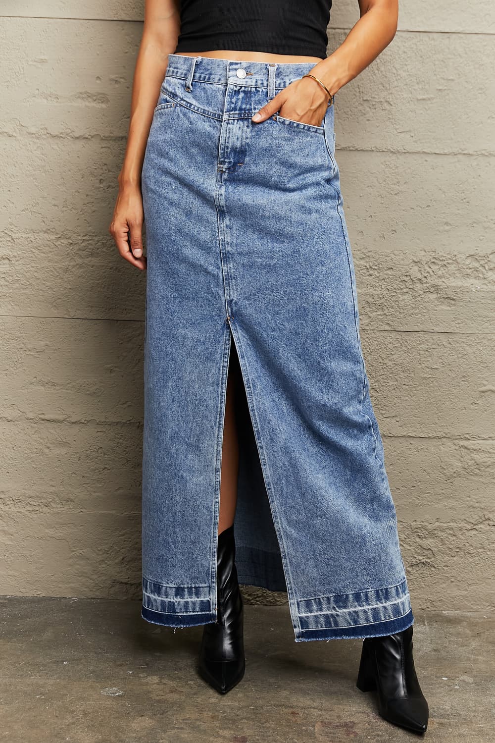 Front Slit Maxi Denim Skirt-Dragon-L, Ship From Overseas-[option4]-[option5]-[option6]-Womens-USA-Clothing-Boutique-Shop-Online-Clothes Minded
