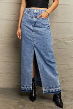 Front Slit Maxi Denim Skirt-Dragon-L, Ship From Overseas-Medium-XS-[option4]-[option5]-[option6]-Womens-USA-Clothing-Boutique-Shop-Online-Clothes Minded