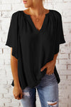 Gathered Detail Notched Neck Flutter Sleeve Top-Shirts & Tops-trendsi express event ends at 03/31/2023-Black-S-[option4]-[option5]-[option6]-Womens-USA-Clothing-Boutique-Shop-Online-Clothes Minded