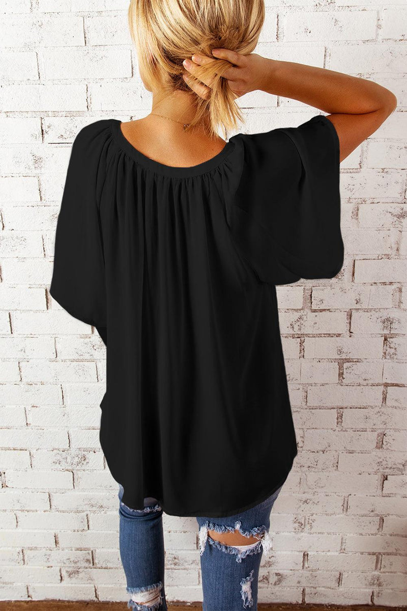 Gathered Detail Notched Neck Flutter Sleeve Top-Shirts & Tops-trendsi express event ends at 03/31/2023-[option4]-[option5]-[option6]-Womens-USA-Clothing-Boutique-Shop-Online-Clothes Minded