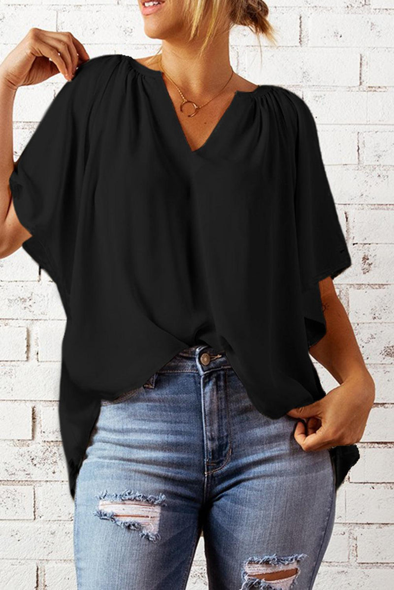 Gathered Detail Notched Neck Flutter Sleeve Top-Shirts & Tops-trendsi express event ends at 03/31/2023-[option4]-[option5]-[option6]-Womens-USA-Clothing-Boutique-Shop-Online-Clothes Minded