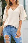 Gathered Detail Notched Neck Flutter Sleeve Top-Shirts & Tops-trendsi express event ends at 03/31/2023-Cream-S-[option4]-[option5]-[option6]-Womens-USA-Clothing-Boutique-Shop-Online-Clothes Minded