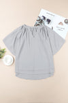 Gathered Detail Notched Neck Flutter Sleeve Top-Shirts & Tops-trendsi express event ends at 03/31/2023-Gray-S-[option4]-[option5]-[option6]-Womens-USA-Clothing-Boutique-Shop-Online-Clothes Minded