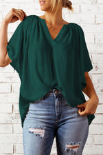 Gathered Detail Notched Neck Flutter Sleeve Top-Shirts & Tops-trendsi express event ends at 03/31/2023-Green-S-[option4]-[option5]-[option6]-Womens-USA-Clothing-Boutique-Shop-Online-Clothes Minded
