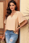 Gathered Detail Notched Neck Flutter Sleeve Top-Shirts & Tops-trendsi express event ends at 03/31/2023-Tan-XL-[option4]-[option5]-[option6]-Womens-USA-Clothing-Boutique-Shop-Online-Clothes Minded