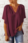 Gathered Detail Notched Neck Flutter Sleeve Top-Shirts & Tops-trendsi express event ends at 03/31/2023-Wine-S-[option4]-[option5]-[option6]-Womens-USA-Clothing-Boutique-Shop-Online-Clothes Minded