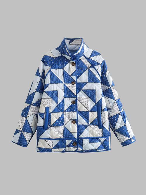 Geometric Button Up Puffer Jacket with Pockets-K&BZ, Ship From Overseas-Peacock Blue-XS-[option4]-[option5]-[option6]-Womens-USA-Clothing-Boutique-Shop-Online-Clothes Minded