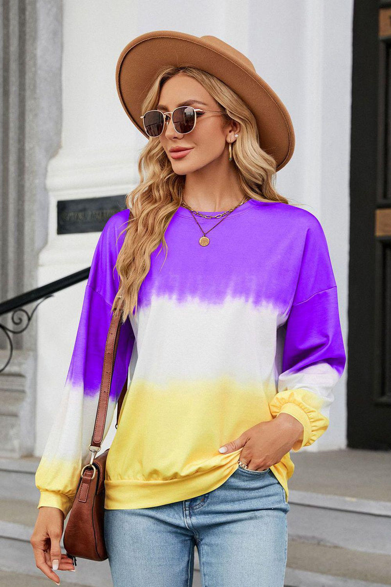 Gradient Round Neck Long Sleeve Sweatshirt-Shirts & Tops-Ship From Overseas, Shipping Delay 09/29/2023 - 10/02/2023, Tops, X&D-Vivid Violet-S-[option4]-[option5]-[option6]-Womens-USA-Clothing-Boutique-Shop-Online-Clothes Minded