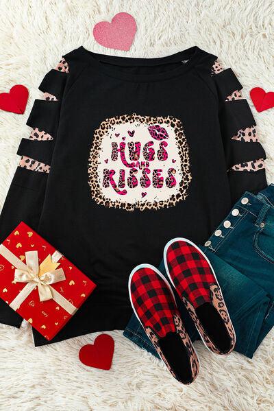 HUGS AND KISSES Leopard Round Neck Sweatshirt-Ship From Overseas, SYNZ-[option4]-[option5]-[option6]-Womens-USA-Clothing-Boutique-Shop-Online-Clothes Minded