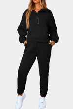 Half-Zip Sports Set with Pockets-Lounge Sets-Lounge Set, Ship From Overseas, SYNZ-Black-S-[option4]-[option5]-[option6]-Womens-USA-Clothing-Boutique-Shop-Online-Clothes Minded