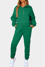 Half-Zip Sports Set with Pockets-Lounge Sets-Lounge Set, Ship From Overseas, SYNZ-Mid Green-S-[option4]-[option5]-[option6]-Womens-USA-Clothing-Boutique-Shop-Online-Clothes Minded