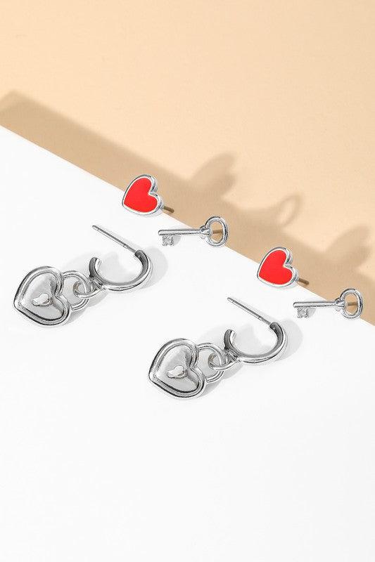 Heart Earring Set-180 Jewelry-Earring Set, Heart Earring Set, Max Retail, Triple Earring Set, v-day-Silver-[option4]-[option5]-[option6]-Womens-USA-Clothing-Boutique-Shop-Online-Clothes Minded