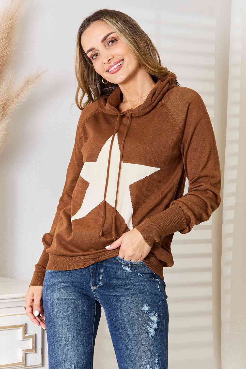 Heimish Full Size Star Graphic Hooded Sweater-Heimish, Ship from USA-Chestnut-S/M-[option4]-[option5]-[option6]-Womens-USA-Clothing-Boutique-Shop-Online-Clothes Minded