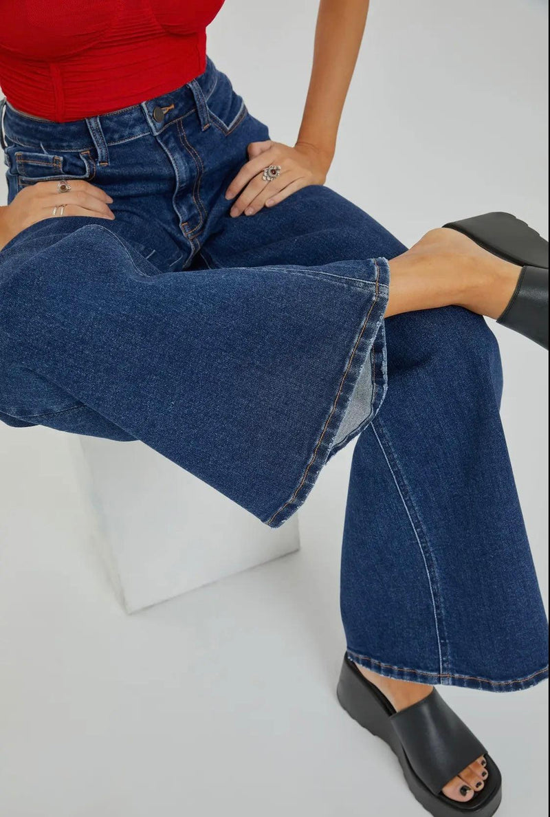 High Rise Wide Leg Dark Wash Jeans-160 Bottoms-High Rise Jeans, High Rise Wide Leg Jeans, High Waisted Jeans, Jeans, Wide Leg Jeans-[option4]-[option5]-[option6]-Womens-USA-Clothing-Boutique-Shop-Online-Clothes Minded