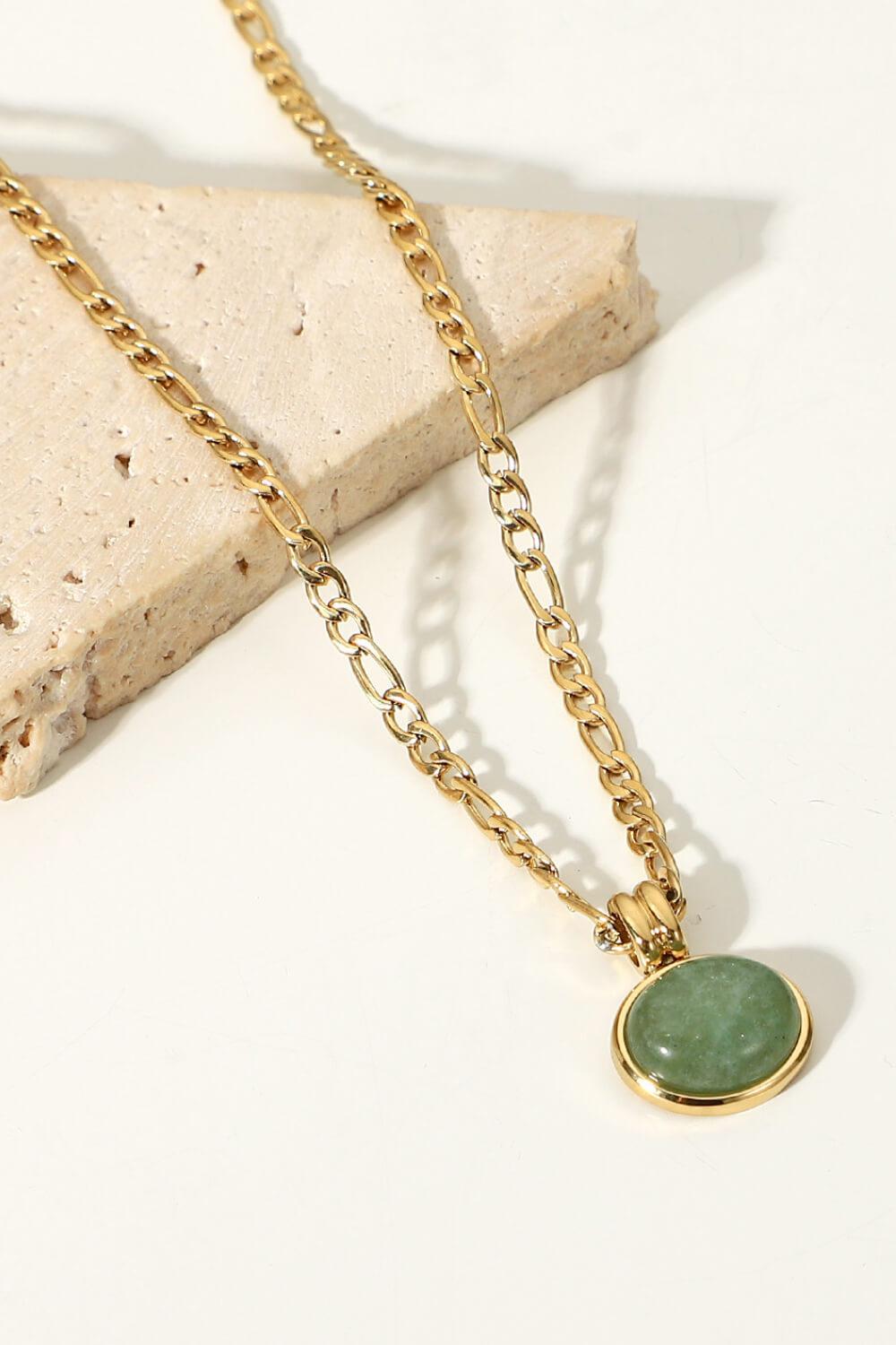 Inlaid Stone Round Pendant Chain Necklace-Jack&Din, Ship From Overseas-Light Green-One Size-[option4]-[option5]-[option6]-Womens-USA-Clothing-Boutique-Shop-Online-Clothes Minded