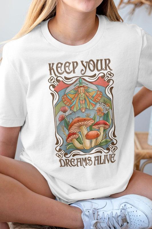 Keep Your Dreams Alive, Graphic Tee-Shirts & Tops-Contemporary, Cotton, Graphic T-shirts, Only at FashionGo, Print Screen, Round Neck, Short Sleeve-White-S-[option4]-[option5]-[option6]-Womens-USA-Clothing-Boutique-Shop-Online-Clothes Minded