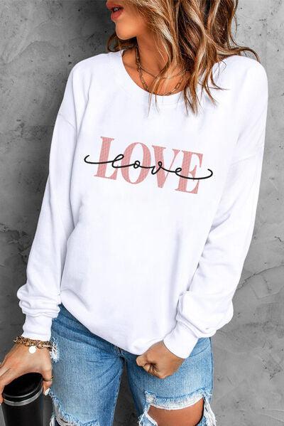 LOVE Round Neck Dropped Shoulder Sweatshirt-Ship From Overseas, SYNZ-White-S-[option4]-[option5]-[option6]-Womens-USA-Clothing-Boutique-Shop-Online-Clothes Minded