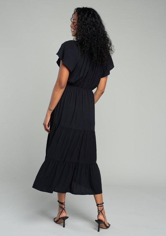 Lace Detail Midi Tiered Black Dress-150 Dresses-Black Dress, Easy Black Dress, Elegant Black Dress, Flutter Sleeve Dress, Lace Detail Tiered Midi Black Dress, Max Retail, sale, Sale Dress-Large-[option4]-[option5]-[option6]-Womens-USA-Clothing-Boutique-Shop-Online-Clothes Minded