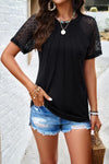 Lace Detail Round Neck Short Sleeve T-Shirt-DY, Ship From Overseas-[option4]-[option5]-[option6]-Womens-USA-Clothing-Boutique-Shop-Online-Clothes Minded