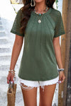 Lace Detail Round Neck Short Sleeve T-Shirt-DY, Ship From Overseas-Moss-S-[option4]-[option5]-[option6]-Womens-USA-Clothing-Boutique-Shop-Online-Clothes Minded