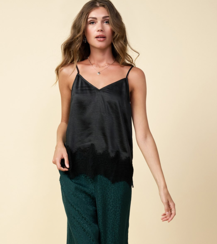 Lace Trim Satin Cami-100 Short Sleeve Tops-Black Satin Cami, Lace Trim Satin Cami, Max Retail, Satin Cami-[option4]-[option5]-[option6]-Womens-USA-Clothing-Boutique-Shop-Online-Clothes Minded