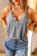Lace Trim V-Neck Cami Top-Shirts & Tops-trendsi express event ends at 03/31/2023-Gray-3XL-[option4]-[option5]-[option6]-Womens-USA-Clothing-Boutique-Shop-Online-Clothes Minded
