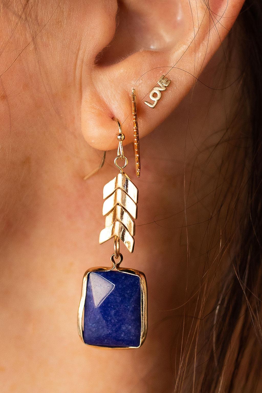 Lapis Dangle Earrings-180 Jewelry-Chevron Earrings, Dangle Earrings, Gold Chevron Earrings, Lapis Dangle Earrings, Lapis Earrings, Max Retail-[option4]-[option5]-[option6]-Womens-USA-Clothing-Boutique-Shop-Online-Clothes Minded