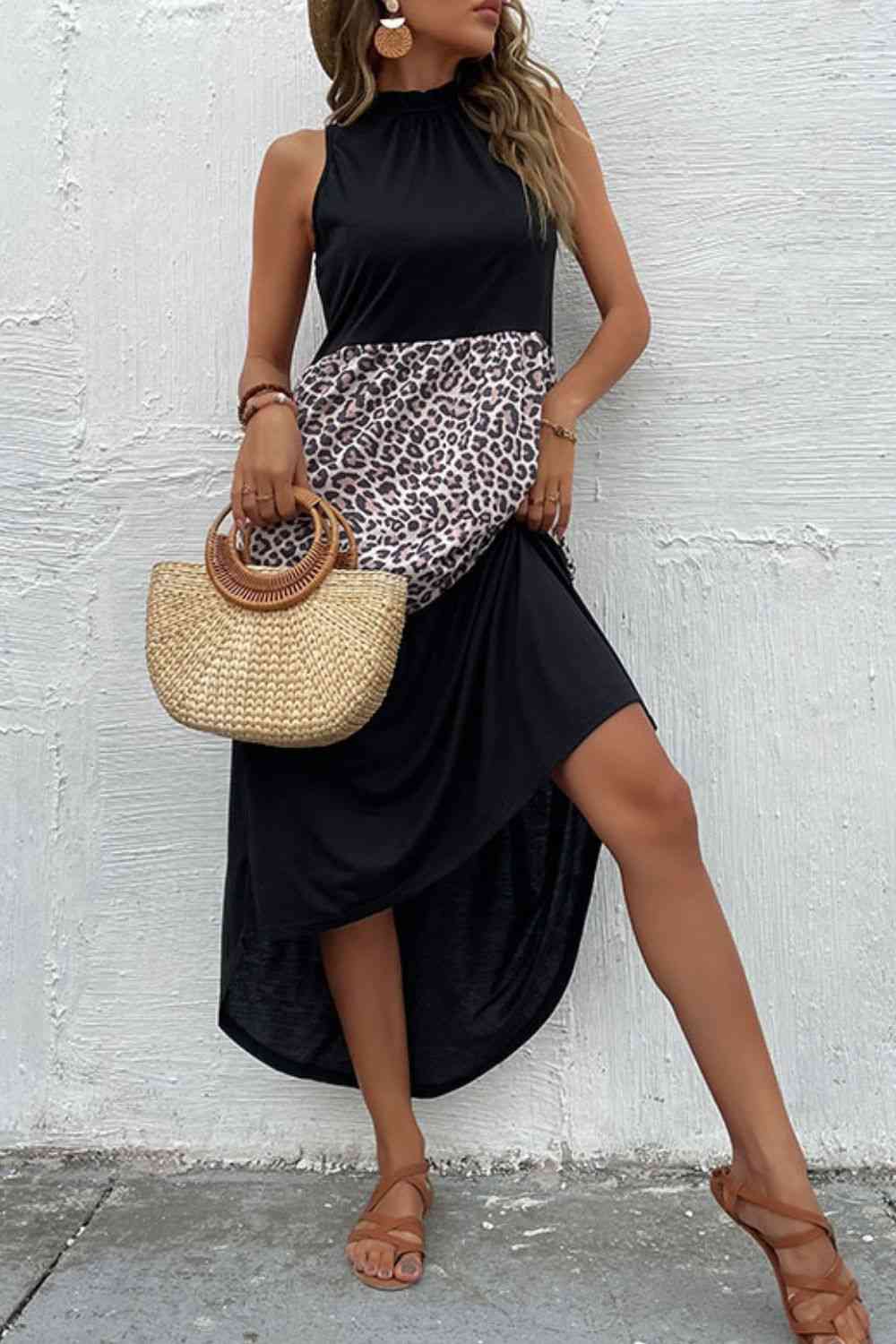 Leopard Contrast Sleeveless Maxi Dress-Hundredth, Ship From Overseas-Black/Leopard-S-[option4]-[option5]-[option6]-Womens-USA-Clothing-Boutique-Shop-Online-Clothes Minded