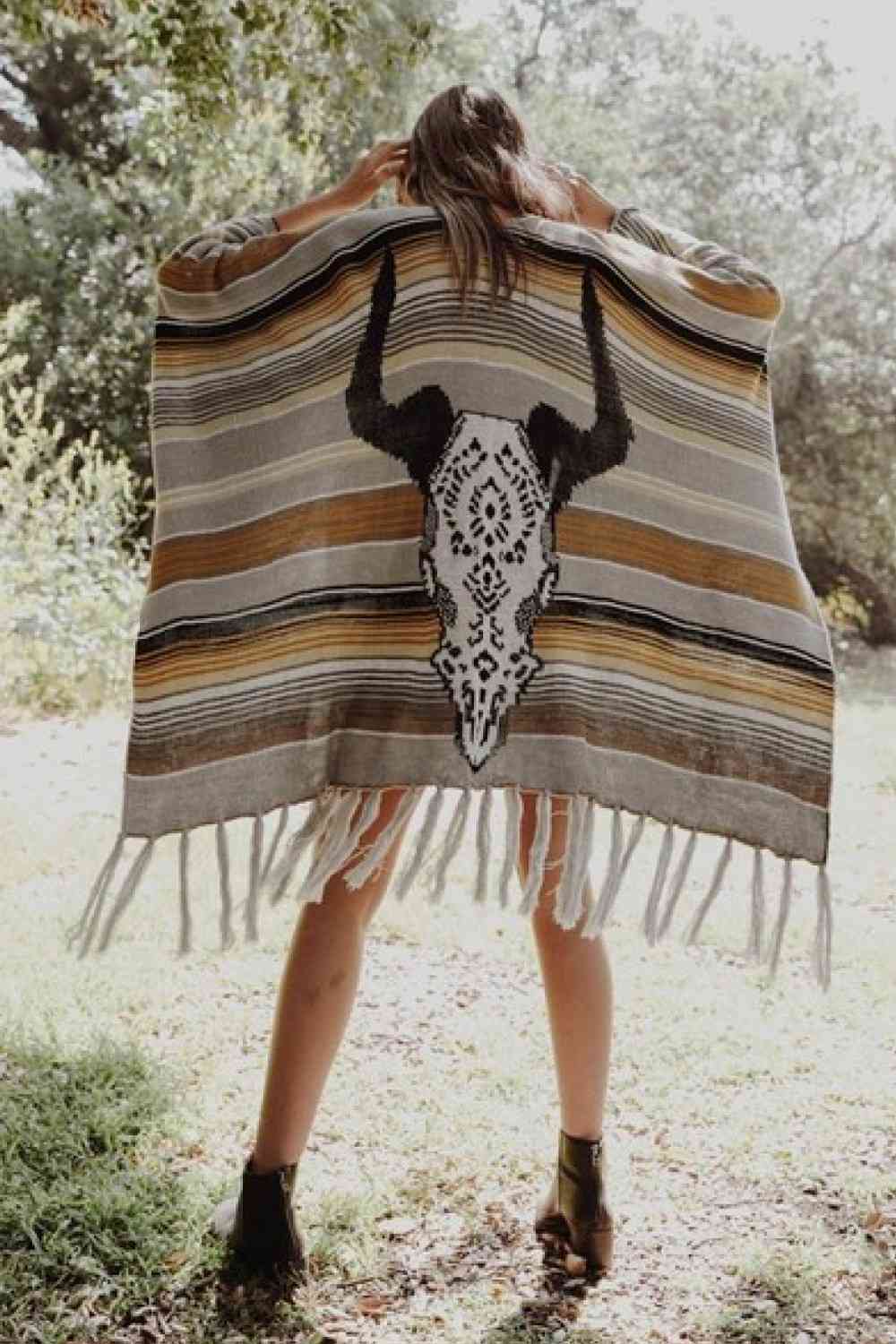 Leto Desert Wanderer Cow Skull Striped Poncho-Leto Accessories, Ship from USA-Multicolor-One Size-[option4]-[option5]-[option6]-Womens-USA-Clothing-Boutique-Shop-Online-Clothes Minded