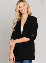Linen Roll Sleeve Jacket-140 Jackets-Black Jacket, Linen Roll Sleeve Jacket, Max Retail, Off White Jacket, sale-[option4]-[option5]-[option6]-Womens-USA-Clothing-Boutique-Shop-Online-Clothes Minded