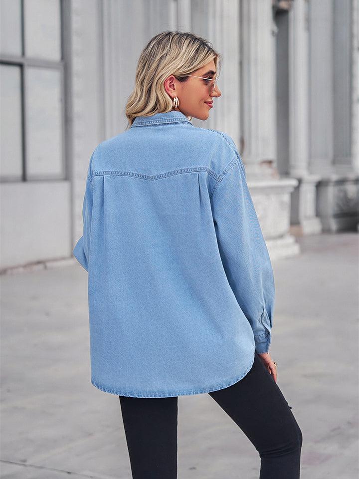 Long Sleeve Denim Shirt Jacket-Shirts & Tops-Boutique Top, M.F, Ship From Overseas, Shipping Delay 09/29/2023 - 10/02/2023, Top, Tops-Light-S-[option4]-[option5]-[option6]-Womens-USA-Clothing-Boutique-Shop-Online-Clothes Minded
