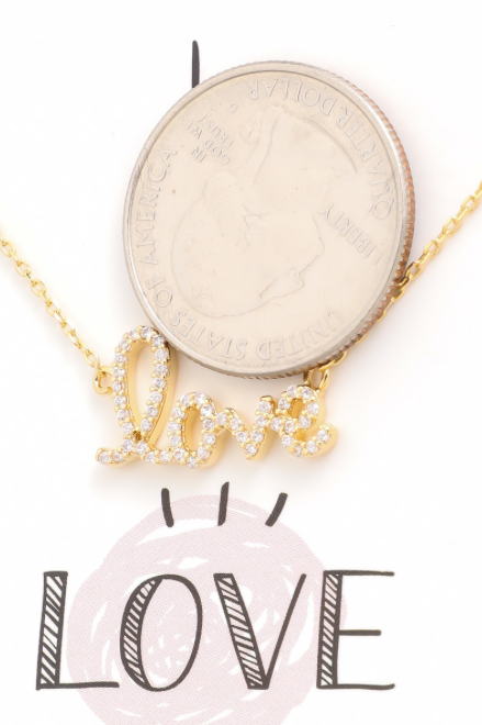 Love Rhinestone Pendant Necklace-180 Jewelry-Love Necklace, Love Pendant Necklace, Max Retail, Necklace, v-day-[option4]-[option5]-[option6]-Womens-USA-Clothing-Boutique-Shop-Online-Clothes Minded