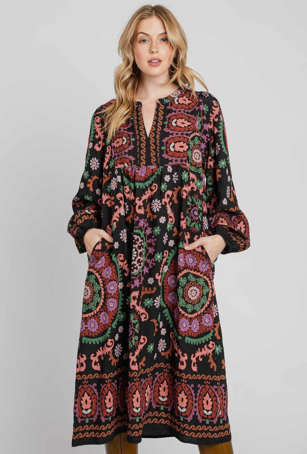 Mandala Patterned Midi Dress-150 Dresses-Fall Fave Patterned Dress, Mandala Print Dress, Max Retail, Patterned Dress-Medium-[option4]-[option5]-[option6]-Womens-USA-Clothing-Boutique-Shop-Online-Clothes Minded