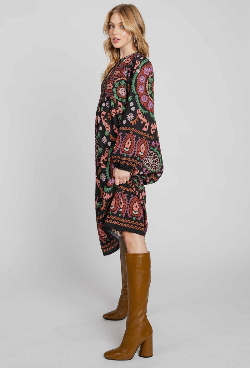 Mandala Patterned Midi Dress-150 Dresses-Fall Fave Patterned Dress, Mandala Print Dress, Max Retail, Patterned Dress, sale, Sale Dress-Medium-[option4]-[option5]-[option6]-Womens-USA-Clothing-Boutique-Shop-Online-Clothes Minded