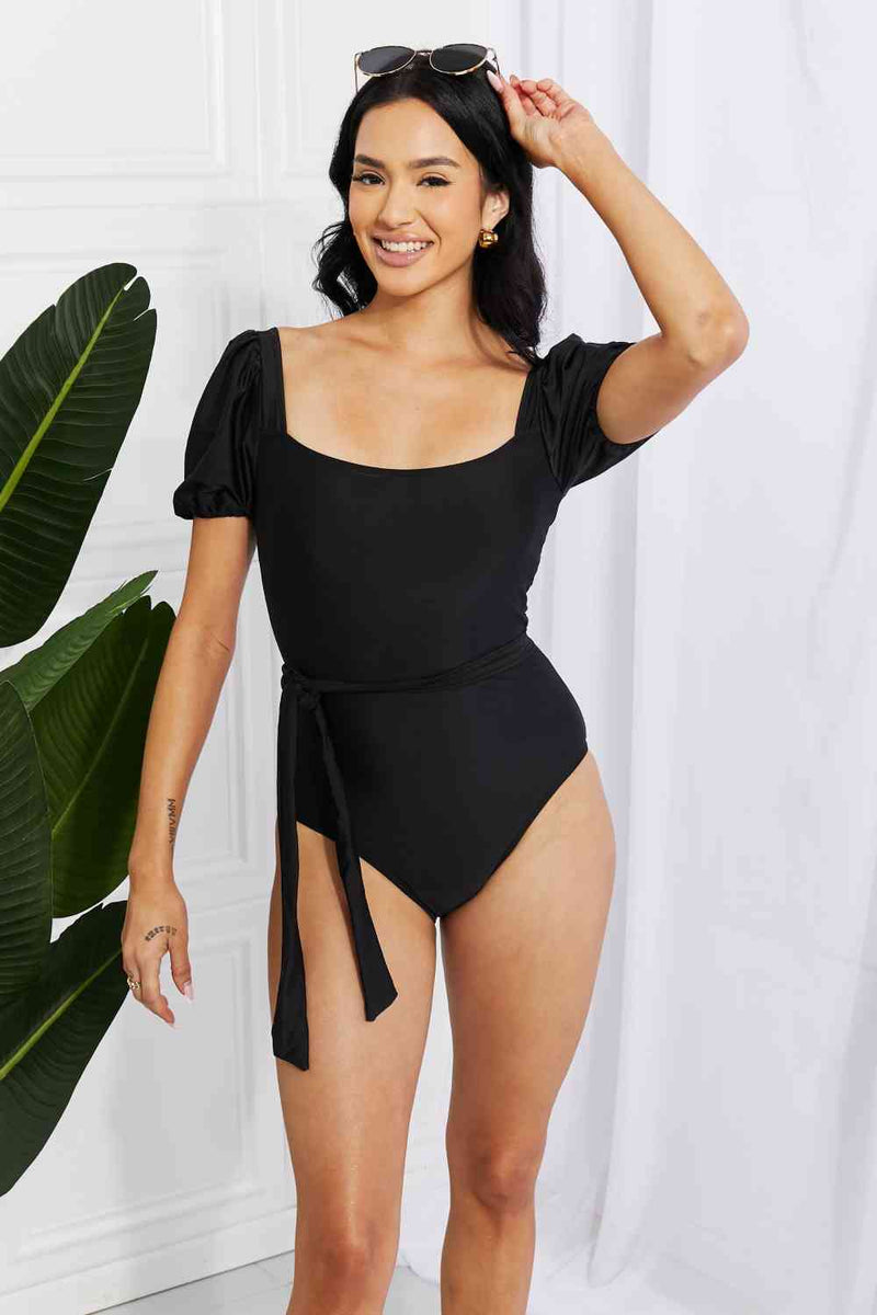 Marina West Swim Salty Air Puff Sleeve One-Piece in Black-Marina West Swim, Ship from USA-Black-S-[option4]-[option5]-[option6]-Womens-USA-Clothing-Boutique-Shop-Online-Clothes Minded