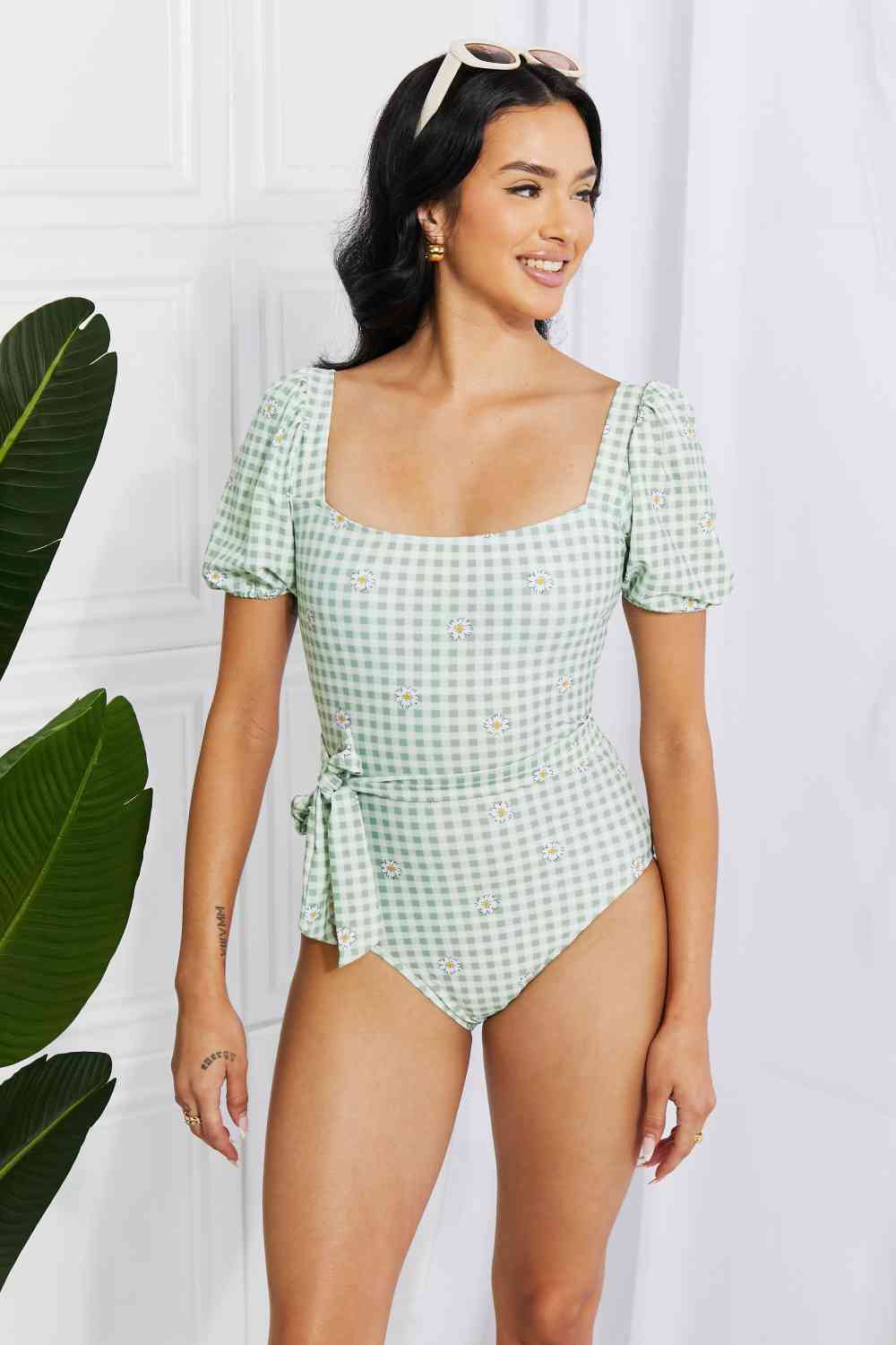 Marina West Swim Salty Air Puff Sleeve One-Piece in Sage-Marina West Swim, Ship from USA-Gum Leaf-S-[option4]-[option5]-[option6]-Womens-USA-Clothing-Boutique-Shop-Online-Clothes Minded