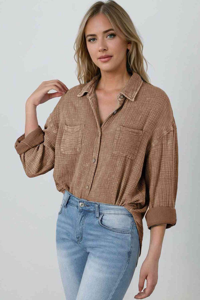 Mineral Wash Crinkle Textured Chest Pockets Shirt-Ship From Overseas, SYNZ-[option4]-[option5]-[option6]-Womens-USA-Clothing-Boutique-Shop-Online-Clothes Minded