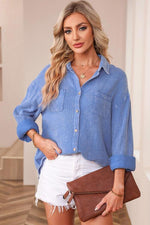 Mineral Wash Crinkle Textured Chest Pockets Shirt-Ship From Overseas, SYNZ-Dusty Blue-S-[option4]-[option5]-[option6]-Womens-USA-Clothing-Boutique-Shop-Online-Clothes Minded