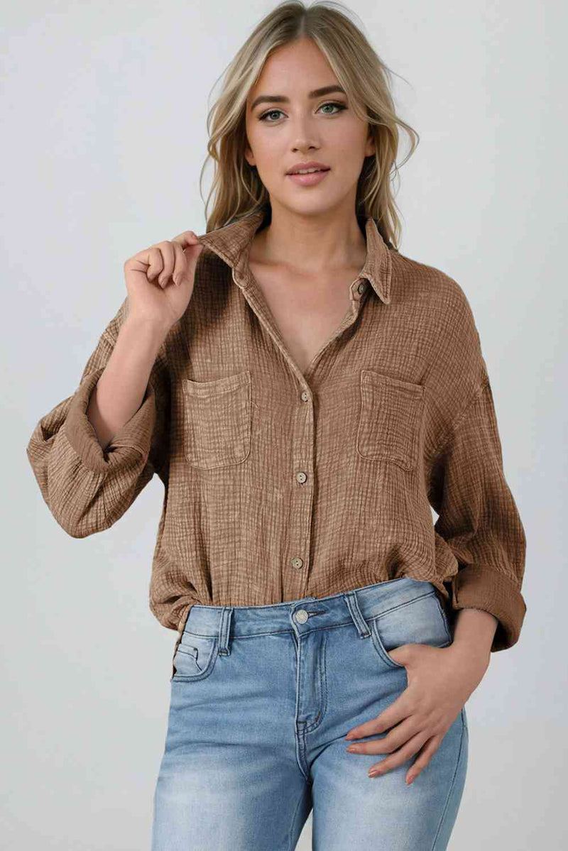 Mineral Wash Crinkle Textured Chest Pockets Shirt-Ship From Overseas, SYNZ-Taupe-S-[option4]-[option5]-[option6]-Womens-USA-Clothing-Boutique-Shop-Online-Clothes Minded