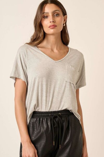 Mittoshop Striped V-Neck Short Sleeve T-Shirt-Mittoshop, Ship from USA-Ivory/black-S-[option4]-[option5]-[option6]-Womens-USA-Clothing-Boutique-Shop-Online-Clothes Minded