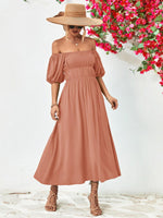 Off-Shoulder Balloon Sleeve Midi Dress-Dresses-Boutique Dress, Dress, Midi Dress, Ship From Overseas, Smocked Dress, YO-[option4]-[option5]-[option6]-Womens-USA-Clothing-Boutique-Shop-Online-Clothes Minded