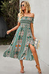 Off-Shoulder Frill Trim Split Dress-Dress-Boutique Dress, Dress, DY, Ship From Overseas-Green-S-[option4]-[option5]-[option6]-Womens-USA-Clothing-Boutique-Shop-Online-Clothes Minded