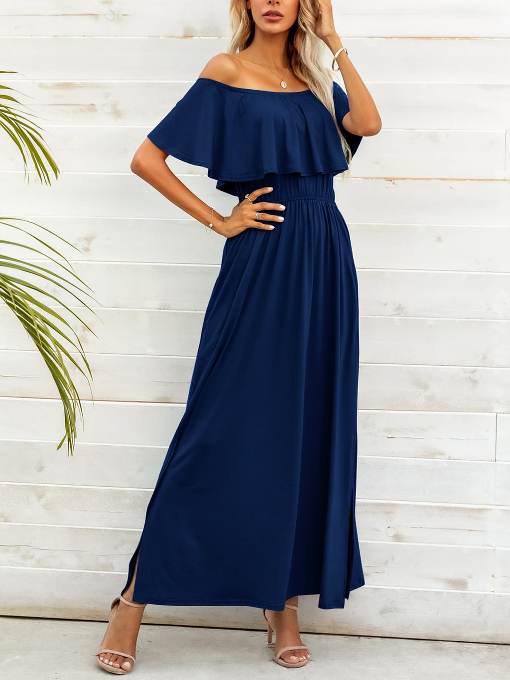 Off-Shoulder Slit Maxi Dress-Putica, Ship From Overseas, Shipping Delay 09/29/2023 - 10/04/2023-Dark Navy-M-[option4]-[option5]-[option6]-Womens-USA-Clothing-Boutique-Shop-Online-Clothes Minded