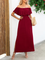 Off-Shoulder Slit Maxi Dress-Putica, Ship From Overseas-Wine-M-[option4]-[option5]-[option6]-Womens-USA-Clothing-Boutique-Shop-Online-Clothes Minded