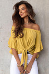 Off-Shoulder Tie Hem Blouse-Ship From Overseas, SYNZ-Banana Yellow-S-[option4]-[option5]-[option6]-Womens-USA-Clothing-Boutique-Shop-Online-Clothes Minded