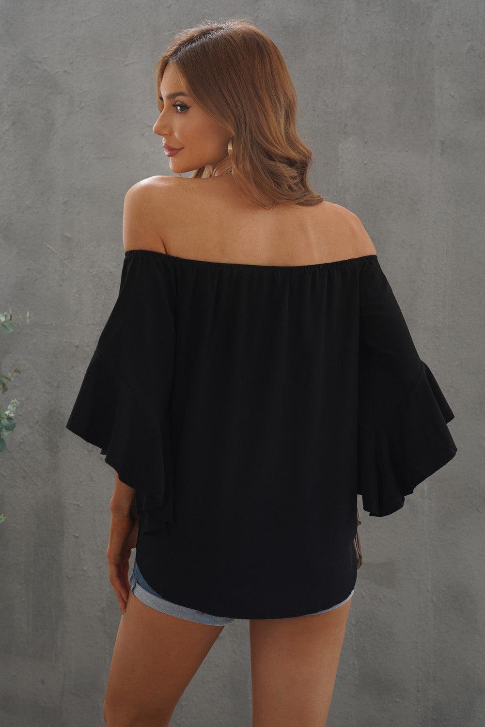 Off-Shoulder Tie Hem Blouse-Ship From Overseas, SYNZ-Black-S-[option4]-[option5]-[option6]-Womens-USA-Clothing-Boutique-Shop-Online-Clothes Minded